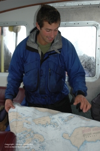 Discussing our route on the water taxi