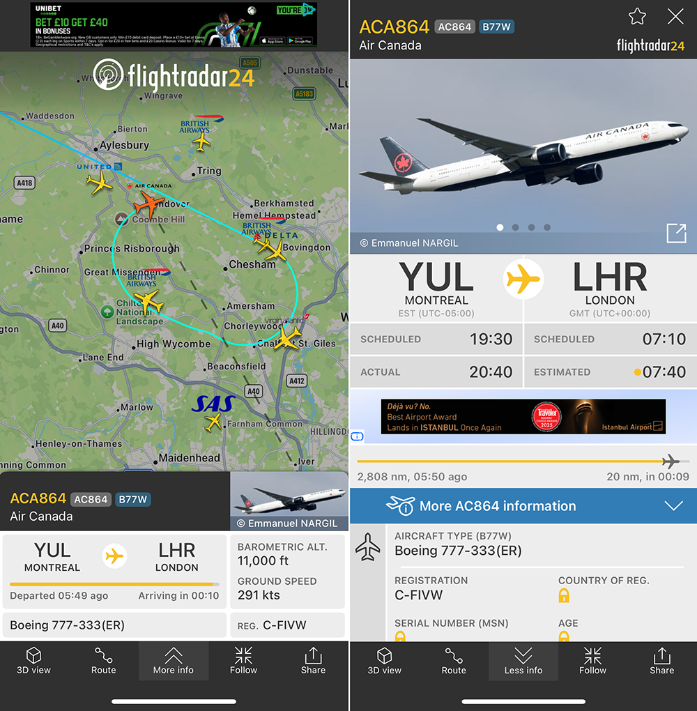 Screenshot of tracking app