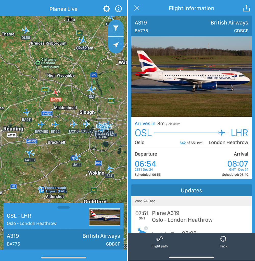 Tracking app screenshot