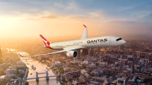 Air Travel Project Sunrise Qatas A350 flying over London