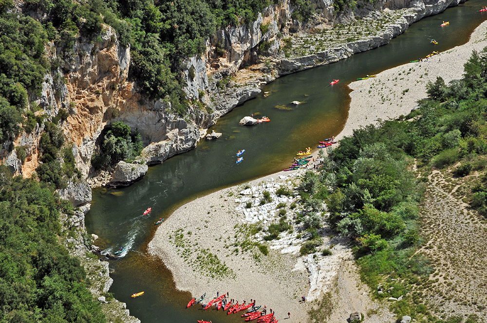 Ardeche Gorge France river canoeing seen from above