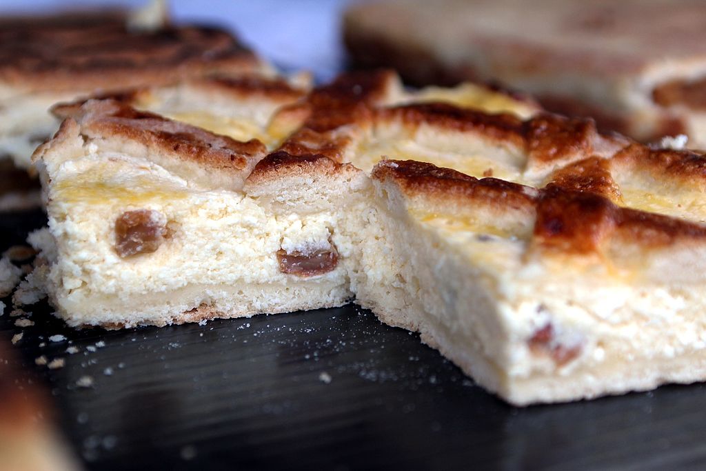 European Pastries Placinta with cheese and raisins