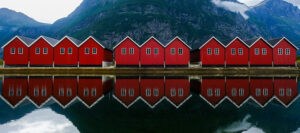 Where in the World 558 red huts Norway