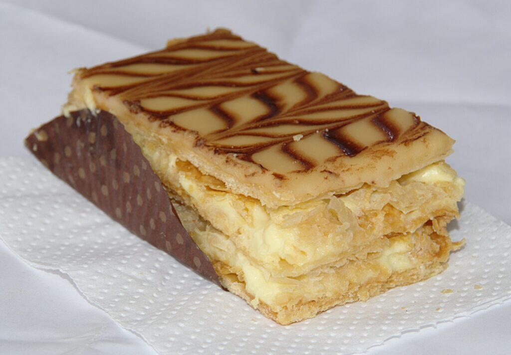 Mille feuille on a plate sweet pastries of Europe