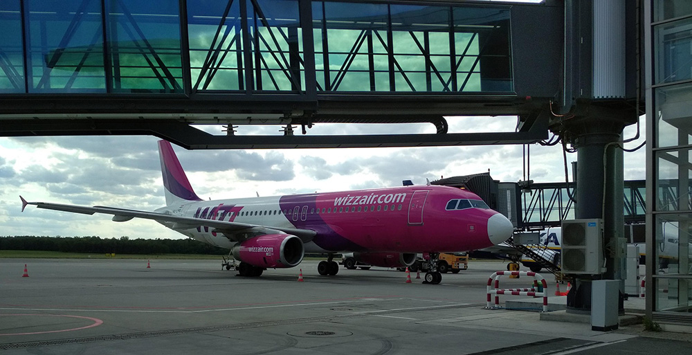 Low-cost carrier Wizzair aircraft at airport
