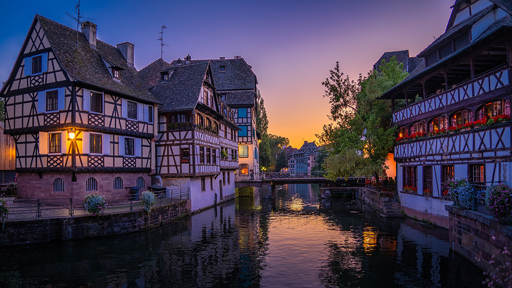 France by Train Strasbourg canal in the evening
