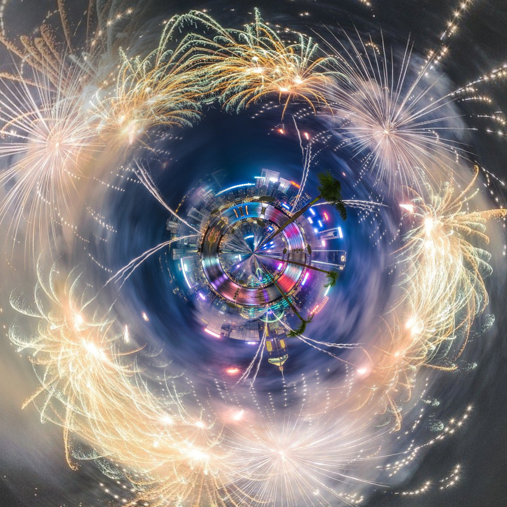 Where in the World distorted image fireworks