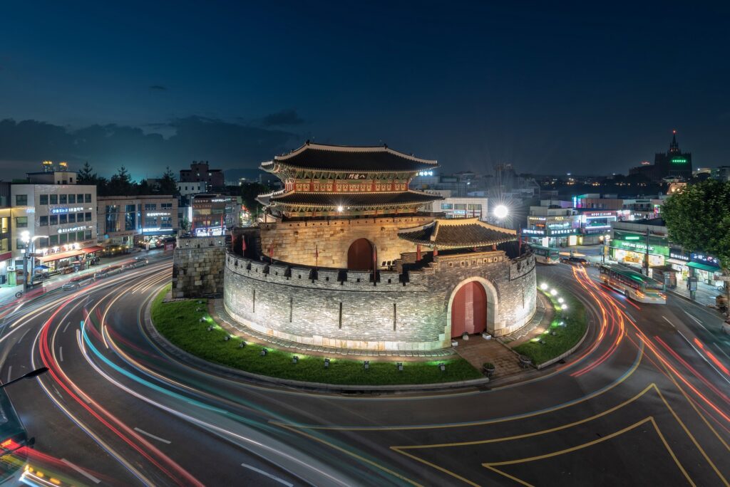 Where in the World 639 Fortress at night Suwon South Korea