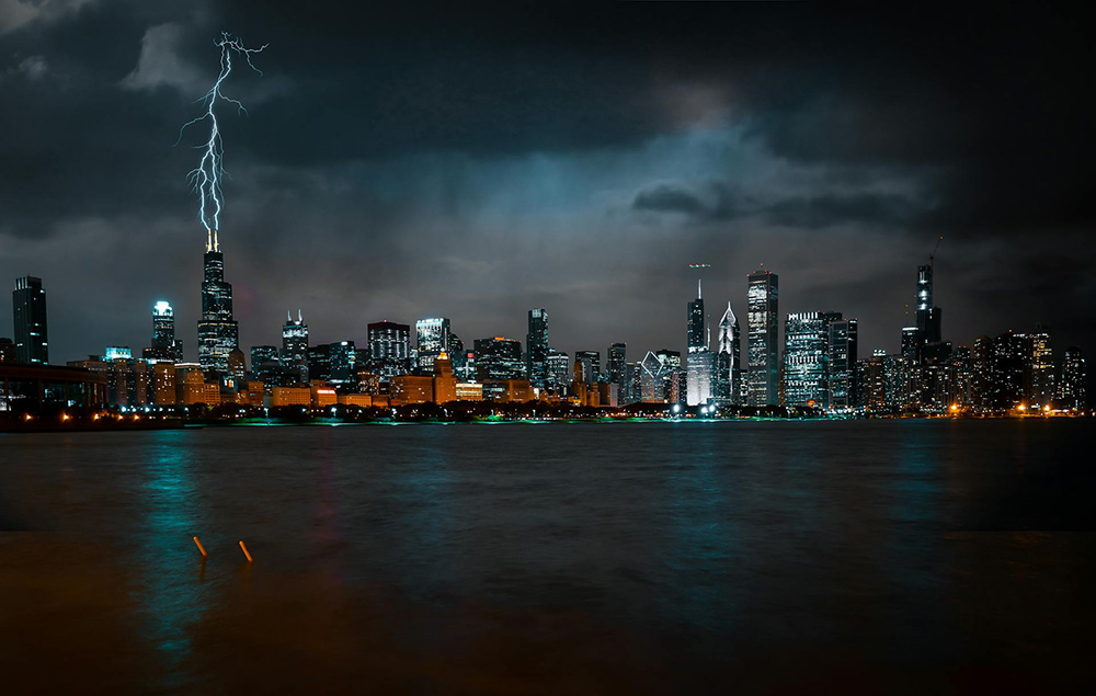 Where in the World 669 Chicago at night during a lightning storm