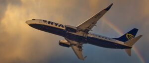 Ryanair disruptive passenger inflight photograph take-off morning light